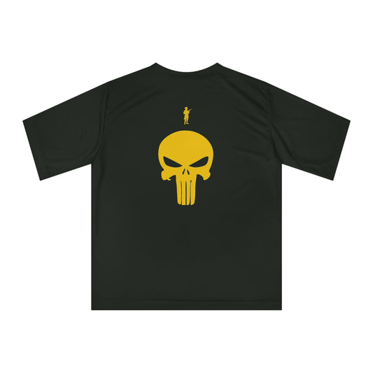 Unisex Zone Performance T-Shirt - Bold Skull Graphic & Gold Accent