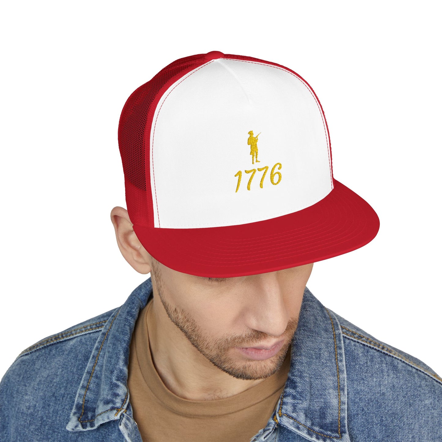 Patriotic 5 Panel Trucker Cap with Embroidered '1776' - Ideal for Independence Day, Festivals, Casual Wear, Outdoor Activities
