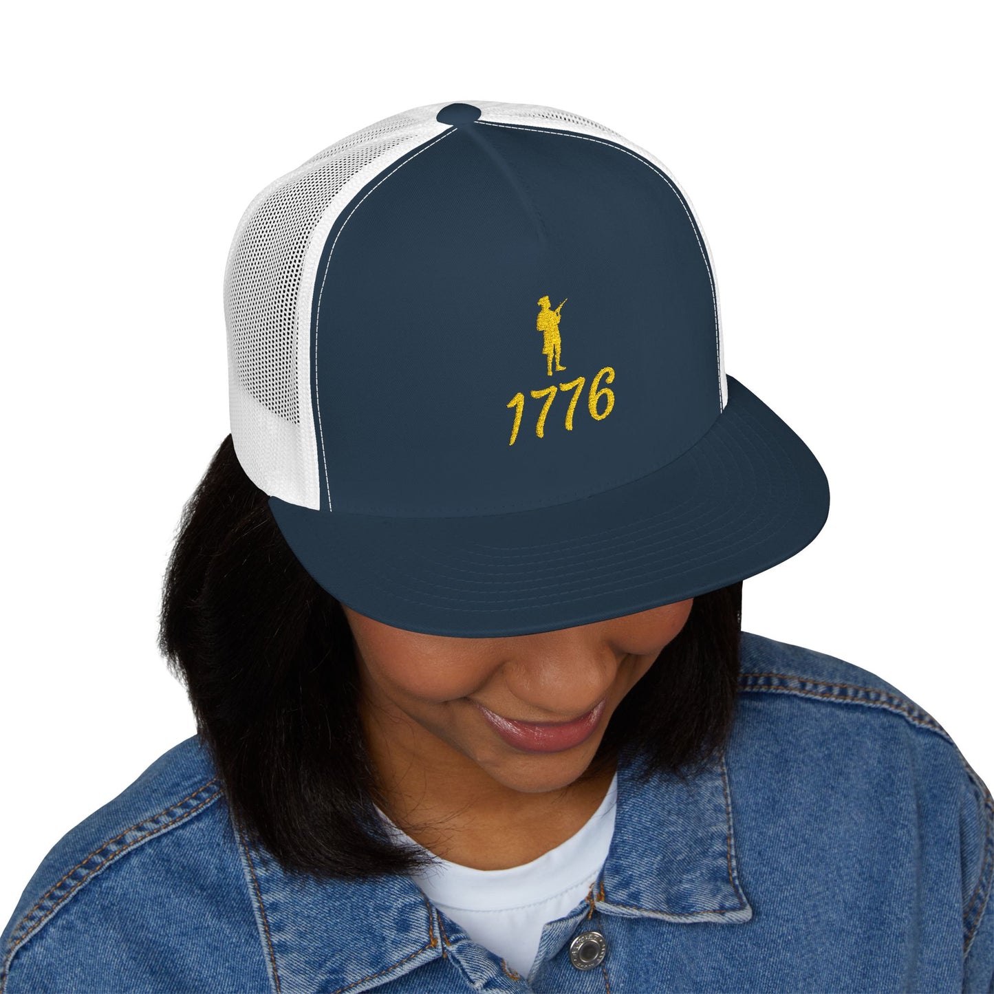 Patriotic 5 Panel Trucker Cap with Embroidered '1776' - Ideal for Independence Day, Festivals, Casual Wear, Outdoor Activities