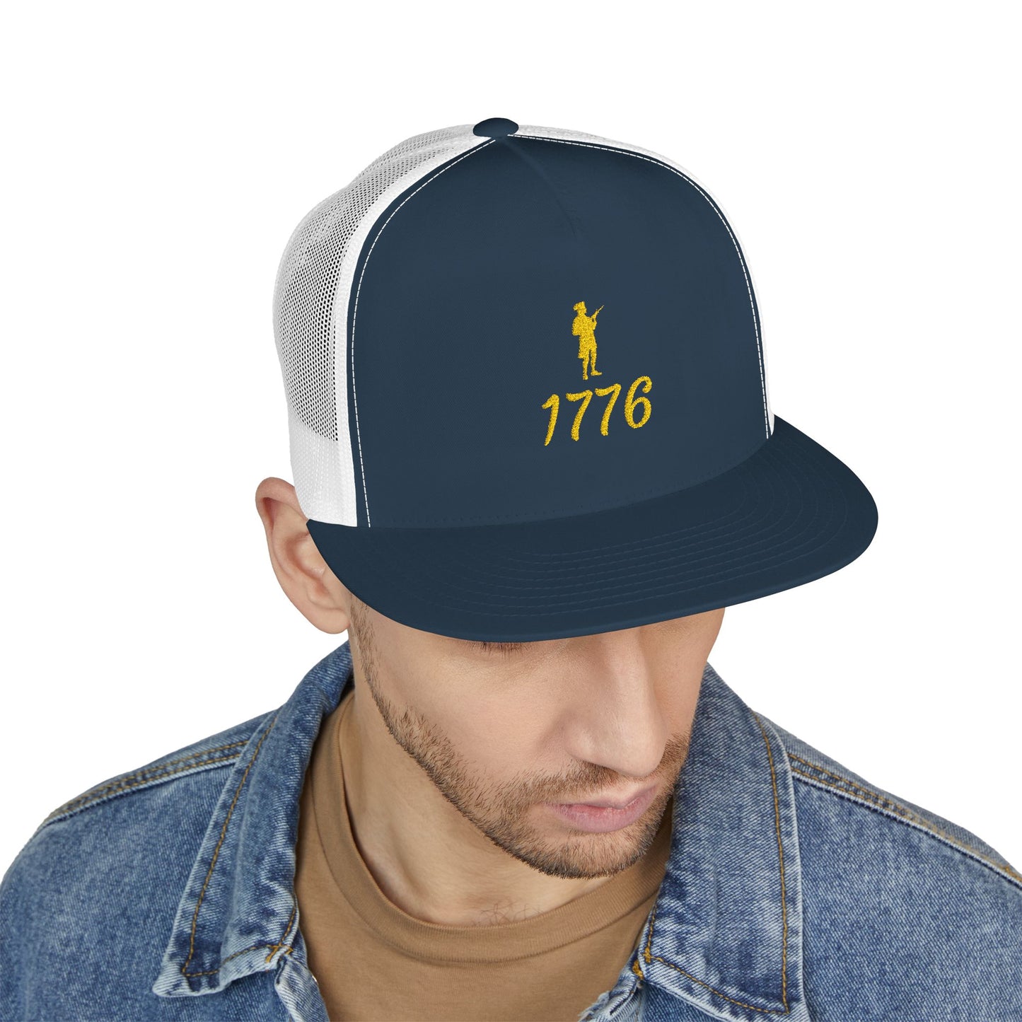 Patriotic 5 Panel Trucker Cap with Embroidered '1776' - Ideal for Independence Day, Festivals, Casual Wear, Outdoor Activities