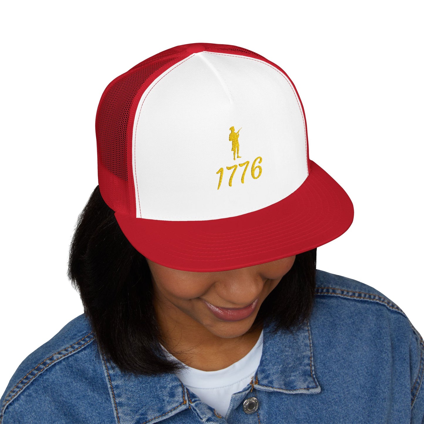 Patriotic 5 Panel Trucker Cap with Embroidered '1776' - Ideal for Independence Day, Festivals, Casual Wear, Outdoor Activities