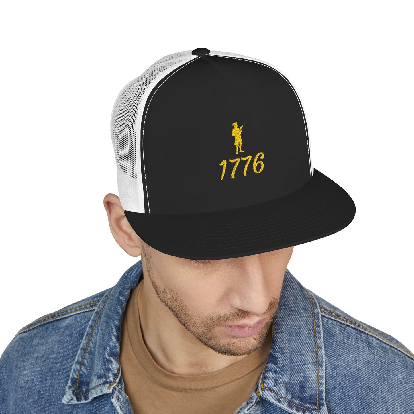 Patriotic 5 Panel Trucker Cap with Embroidered '1776' - Ideal for Independence Day, Festivals, Casual Wear, Outdoor Activities