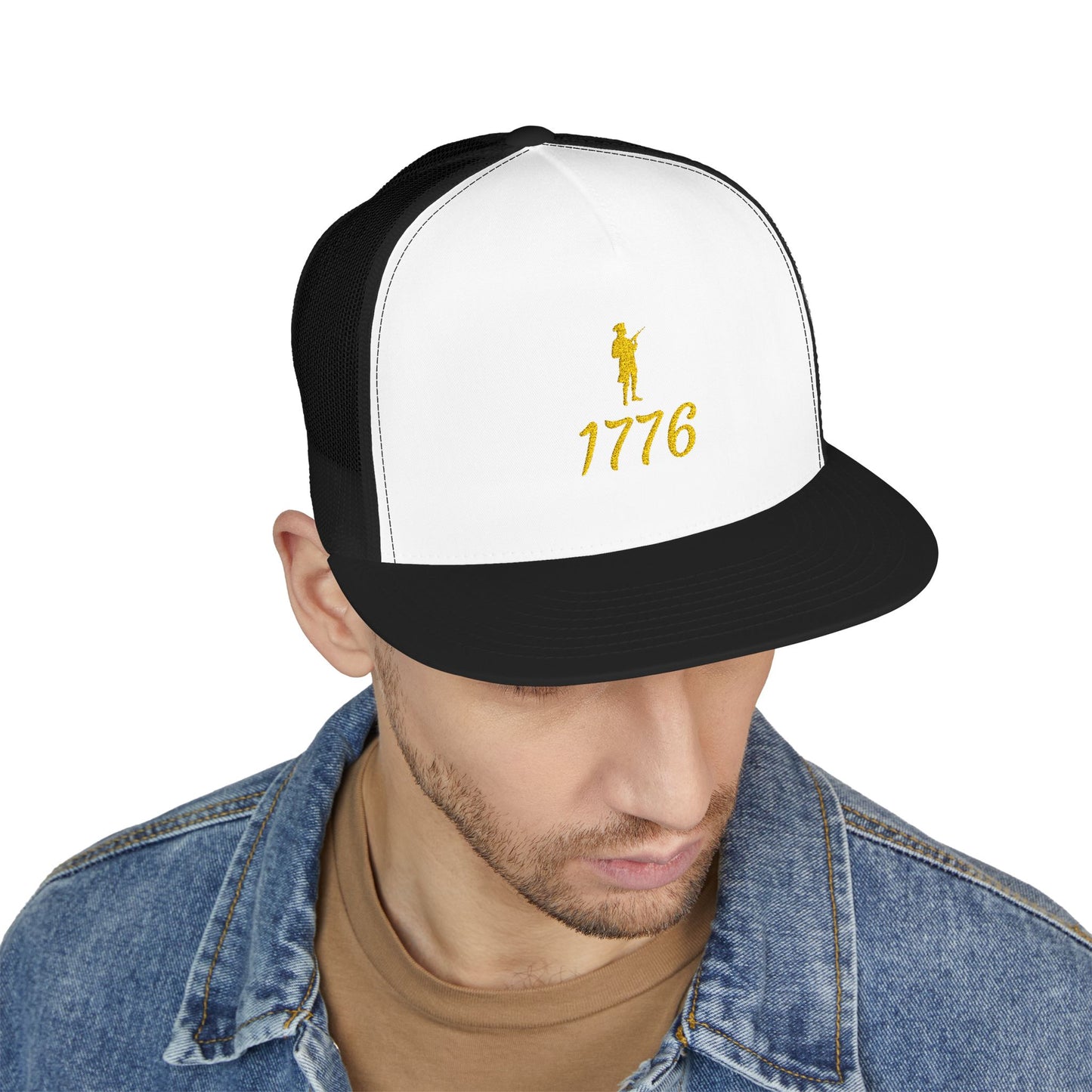 Patriotic 5 Panel Trucker Cap with Embroidered '1776' - Ideal for Independence Day, Festivals, Casual Wear, Outdoor Activities
