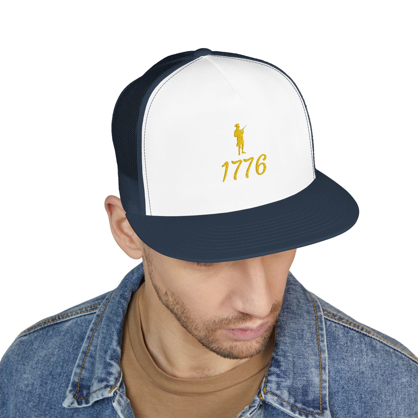 Patriotic 5 Panel Trucker Cap with Embroidered '1776' - Ideal for Independence Day, Festivals, Casual Wear, Outdoor Activities