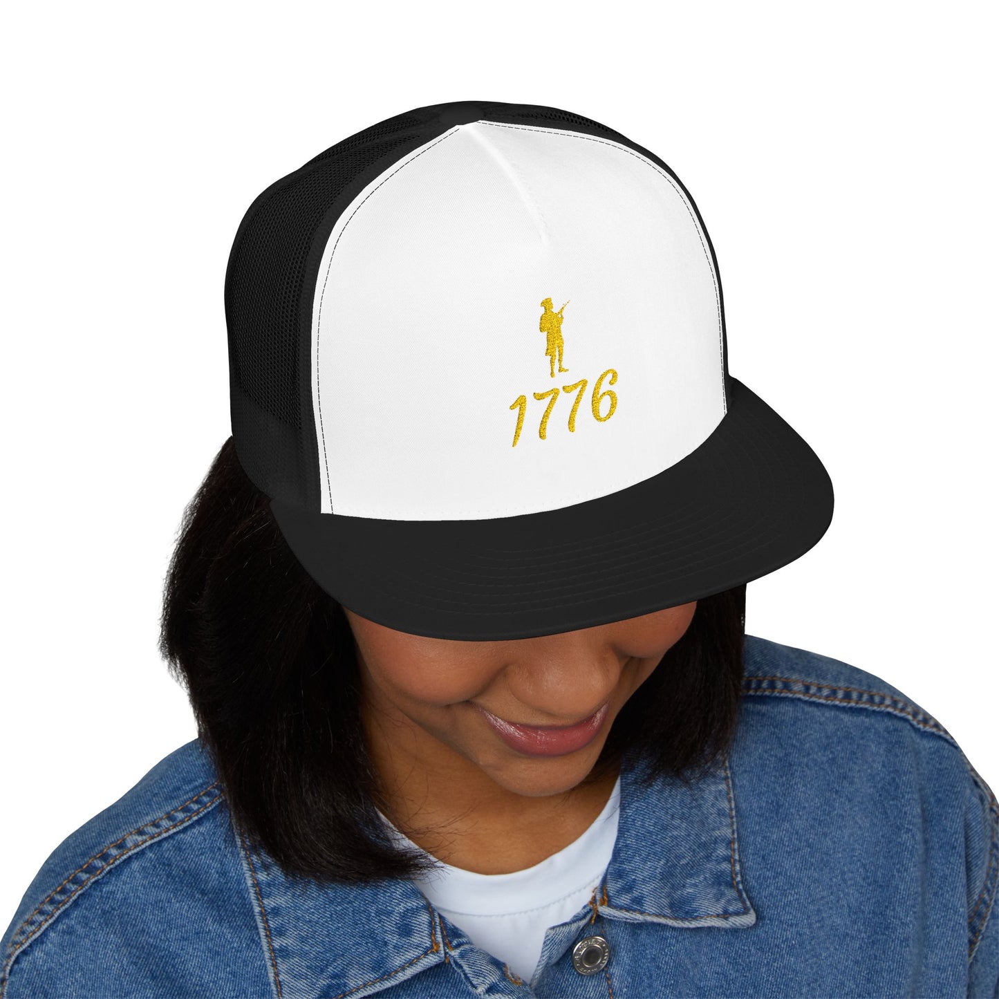 Patriotic 5 Panel Trucker Cap with Embroidered '1776' - Ideal for Independence Day, Festivals, Casual Wear, Outdoor Activities